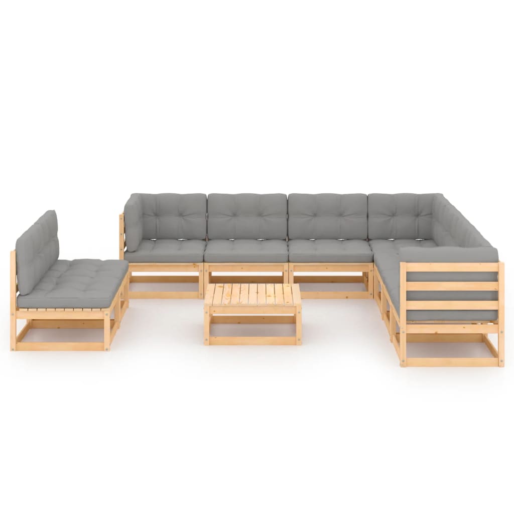 10 Piece Garden Lounge Set with Cushions Solid Pinewood - Newstart Furniture