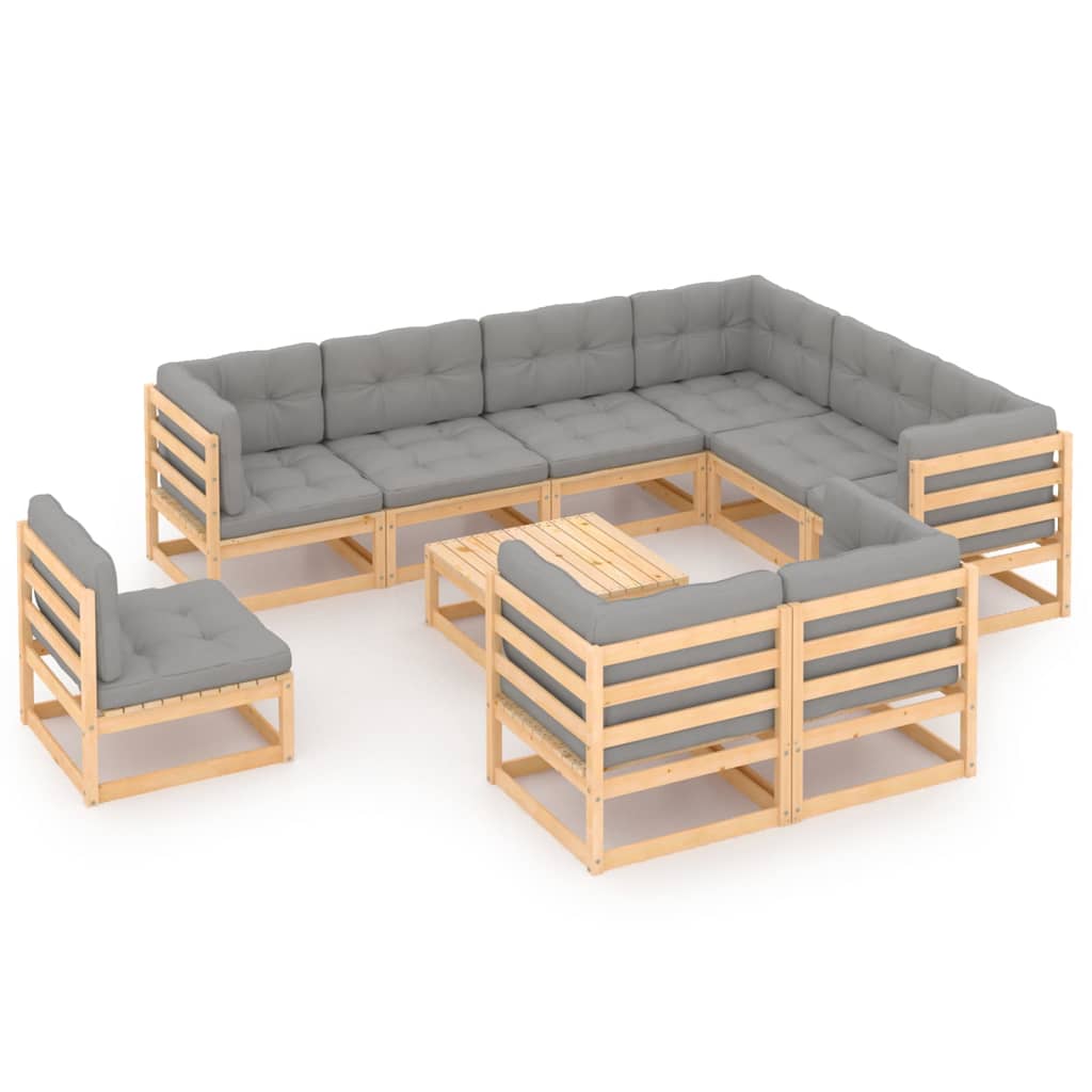 10 Piece Garden Lounge Set with Cushions Solid Pinewood - Newstart Furniture