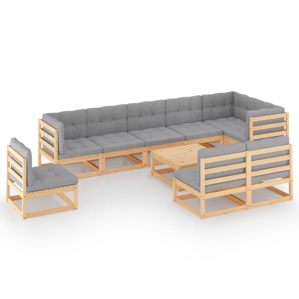 10 Piece Garden Lounge Set with Cushions Solid Pinewood - Newstart Furniture