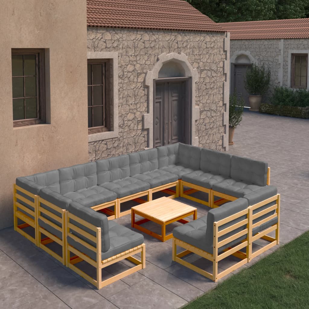 10 Piece Garden Lounge Set with Cushions Solid Pinewood - Newstart Furniture