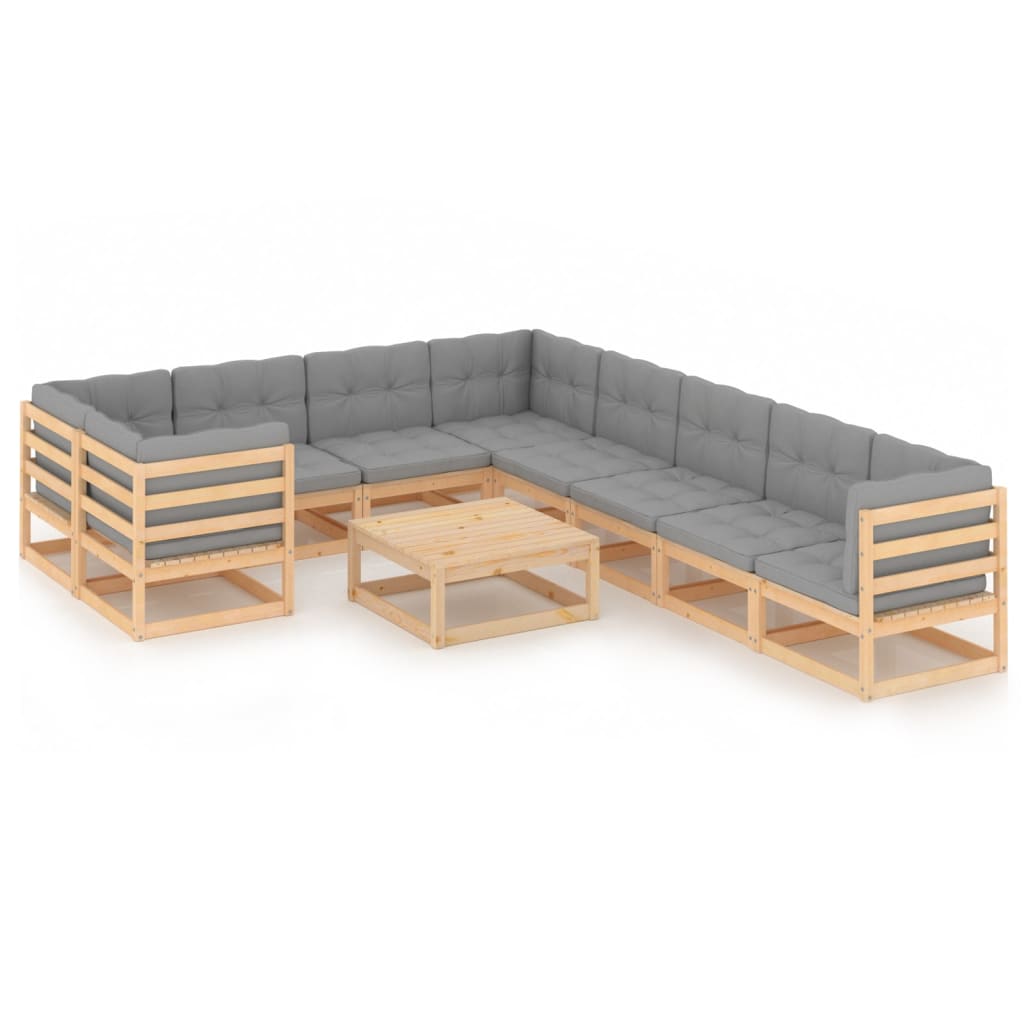 10 Piece Garden Lounge Set with Cushions Solid Pinewood - Newstart Furniture