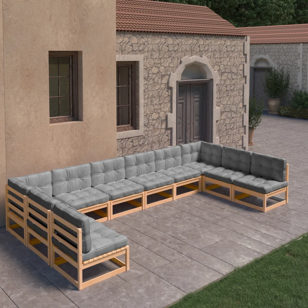 10 Piece Garden Lounge Set with Cushions Solid Pinewood - Newstart Furniture