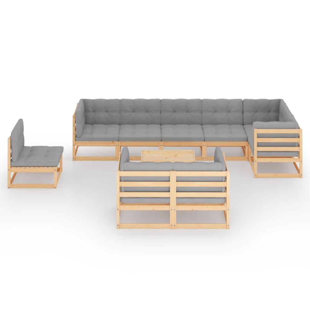 10 Piece Garden Lounge Set with Cushions Solid Pinewood - Newstart Furniture