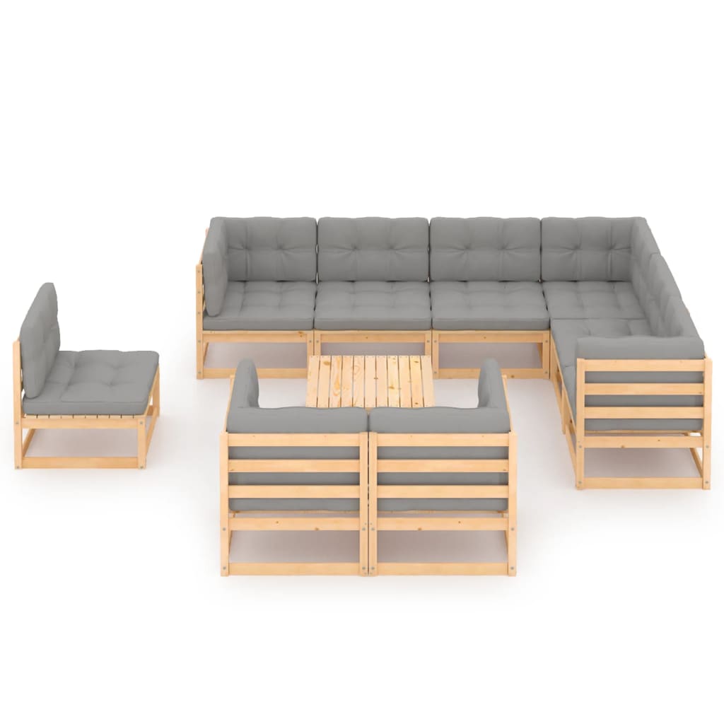 10 Piece Garden Lounge Set with Cushions Solid Pinewood - Newstart Furniture