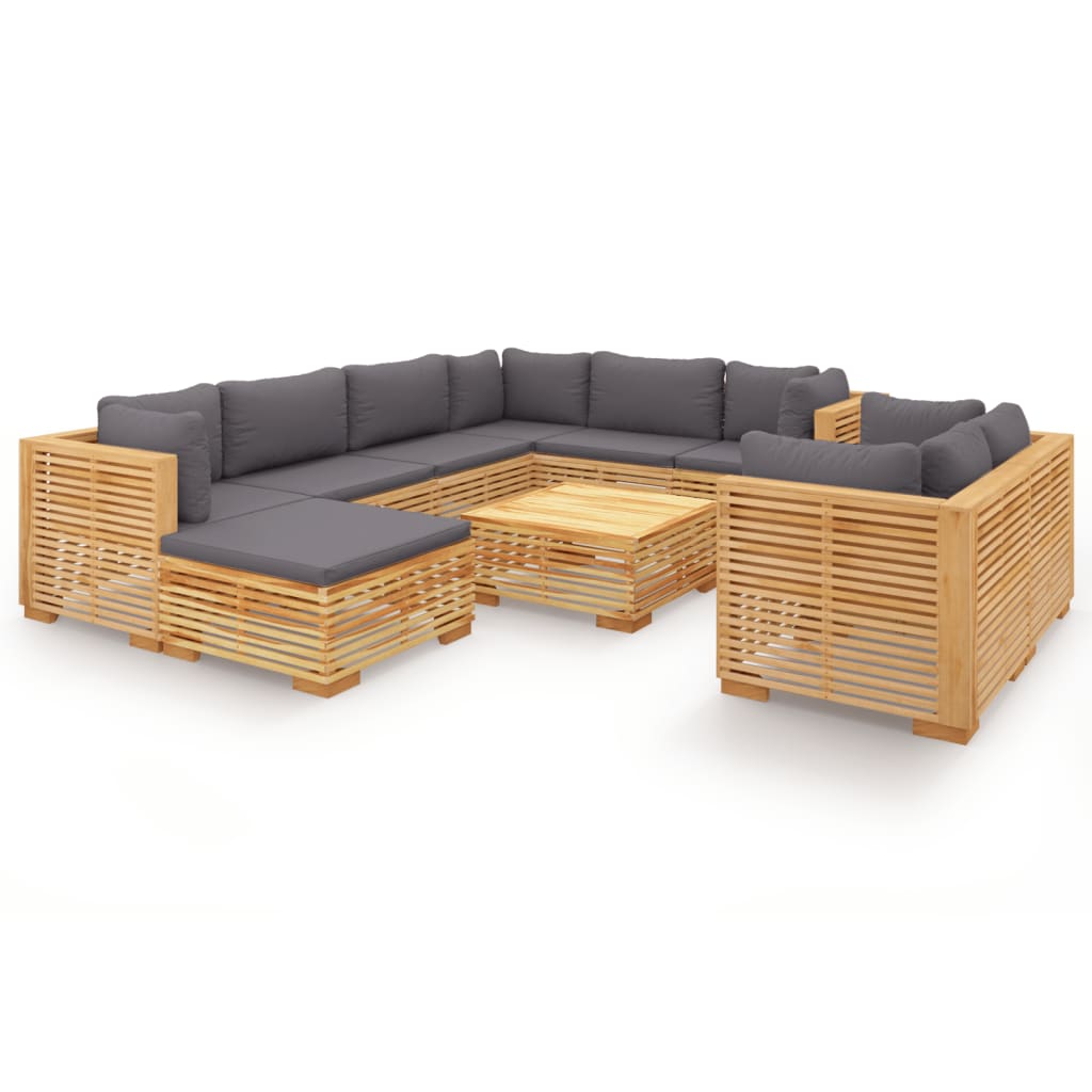 10 Piece Garden Lounge Set with Cushions Solid Teak Wood - Newstart Furniture