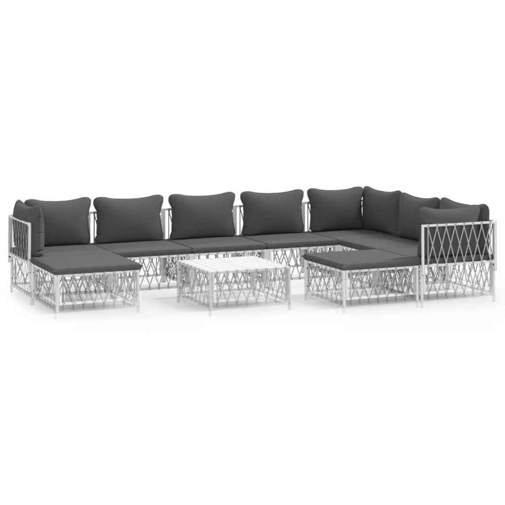 10 Piece Garden Lounge Set with Cushions White Steel - Newstart Furniture