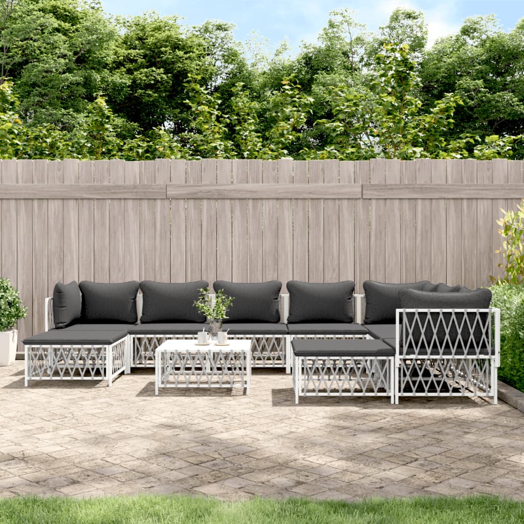 10 Piece Garden Lounge Set with Cushions White Steel - Newstart Furniture