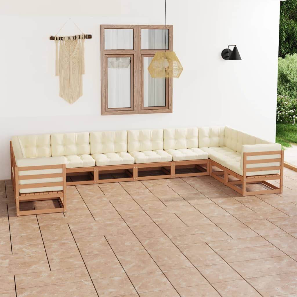 10 Piece Garden Lounge Set&Cushions Honey Brown Solid Pinewood - Newstart Furniture