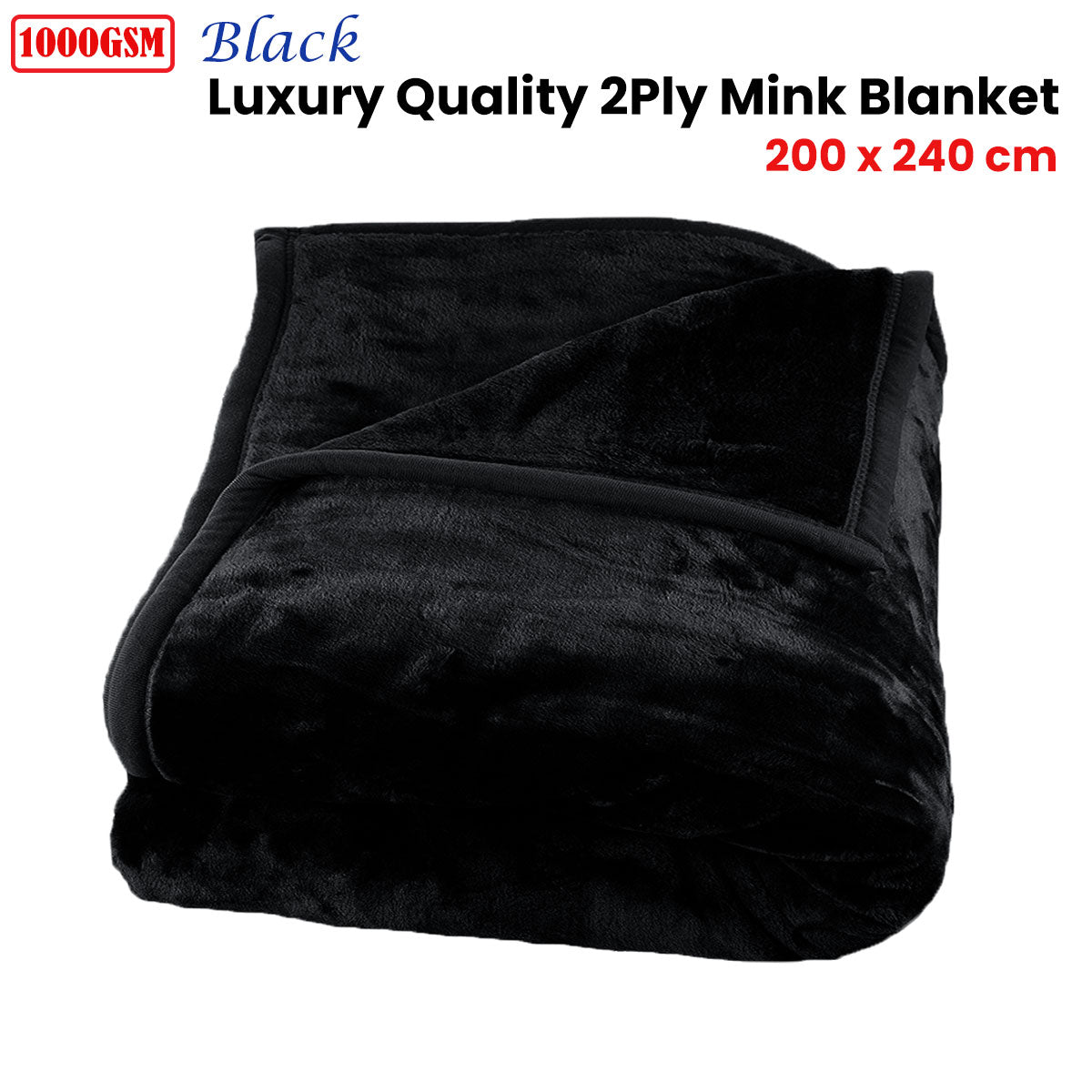 1000GSM Luxury Quality 2 Ply Mink Blanket Black 200 x 240 cm - Newstart Furniture