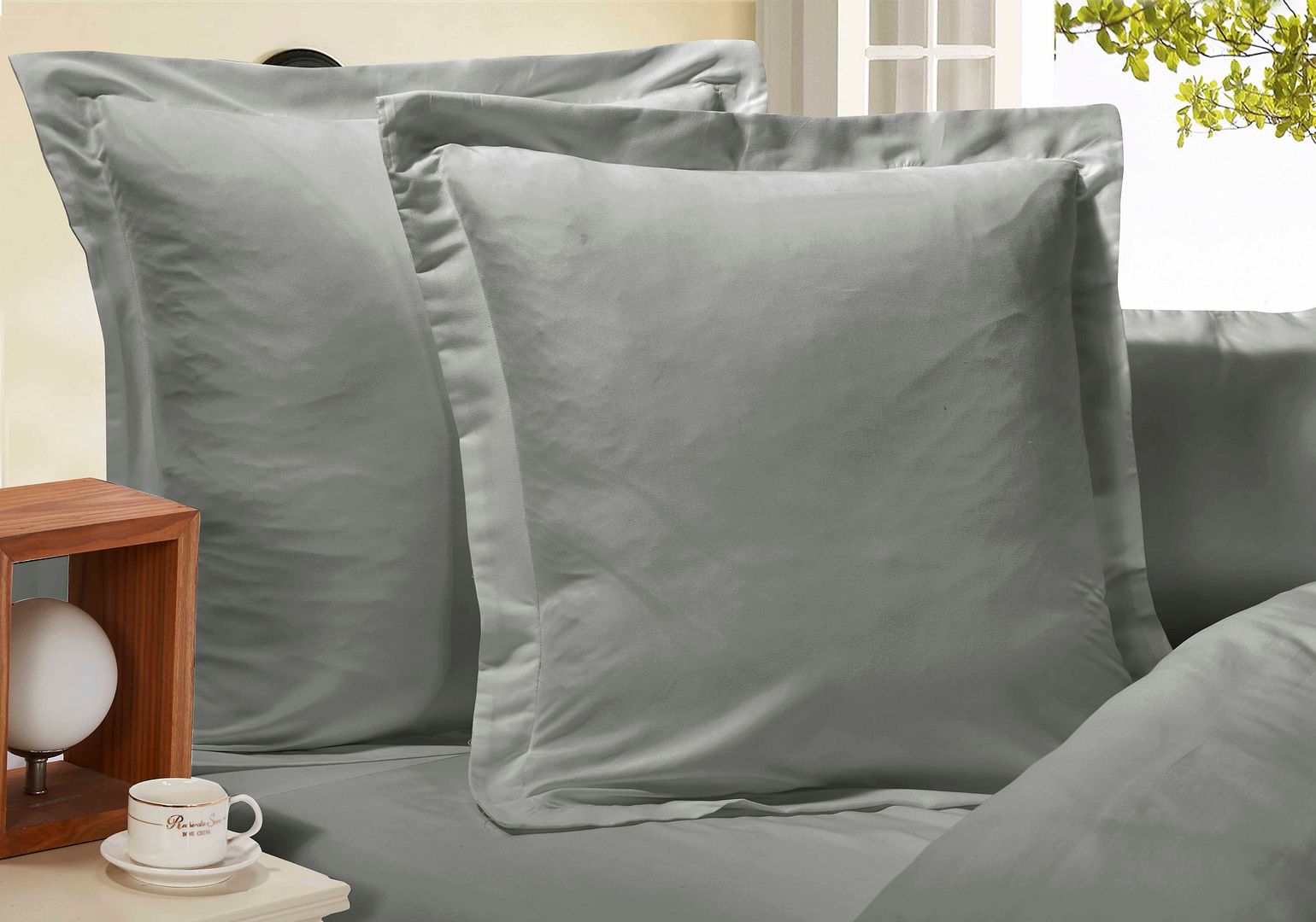 1000TC Premium Ultra Soft European Pillowcases 2-Pack Grey - Newstart Furniture