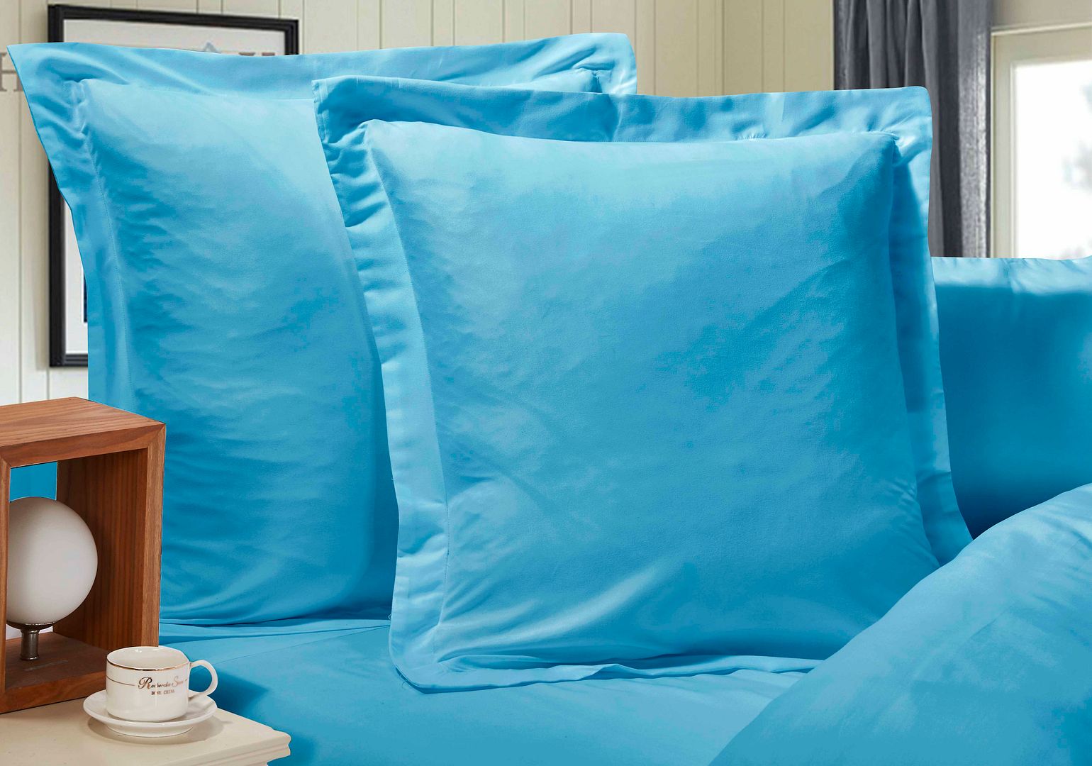 1000TC Premium Ultra Soft European Pillowcases 2-Pack Light Blue - Newstart Furniture