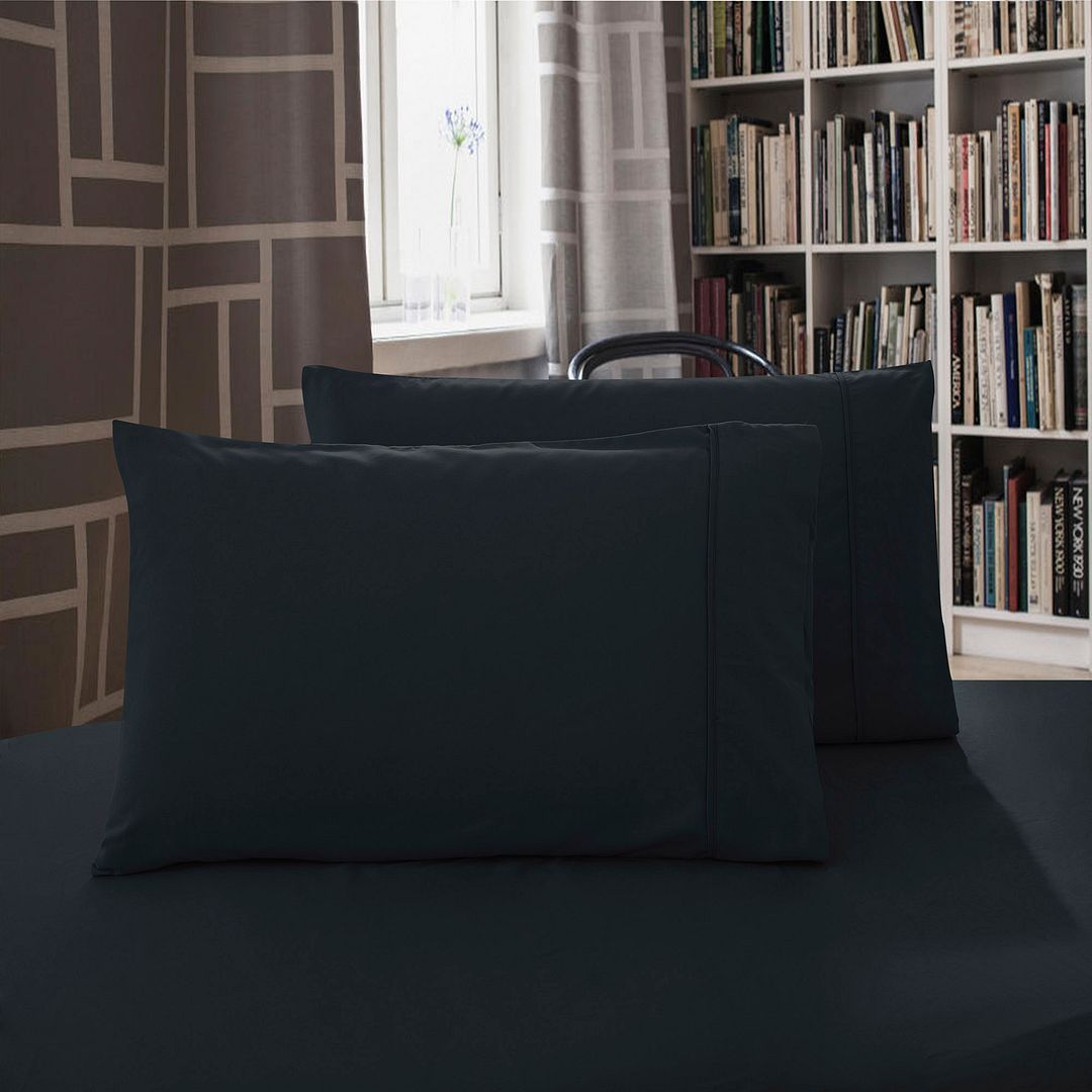1000TC Premium Ultra Soft King size Pillowcases 2-Pack - Black - Newstart Furniture