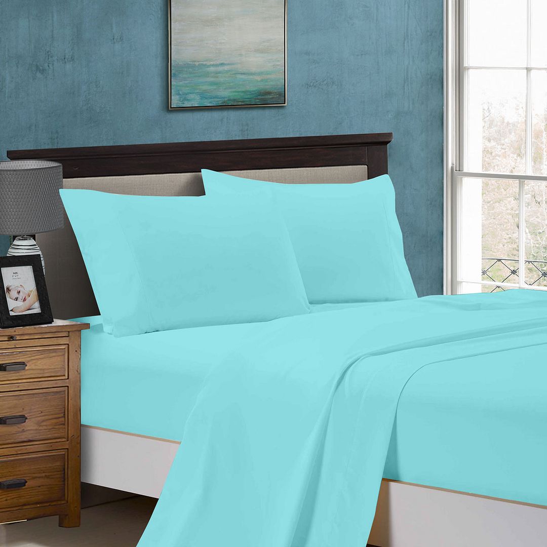 1000TC Queen Size Bed Soft Flat & Fitted Sheet Set Aqua - Newstart Furniture