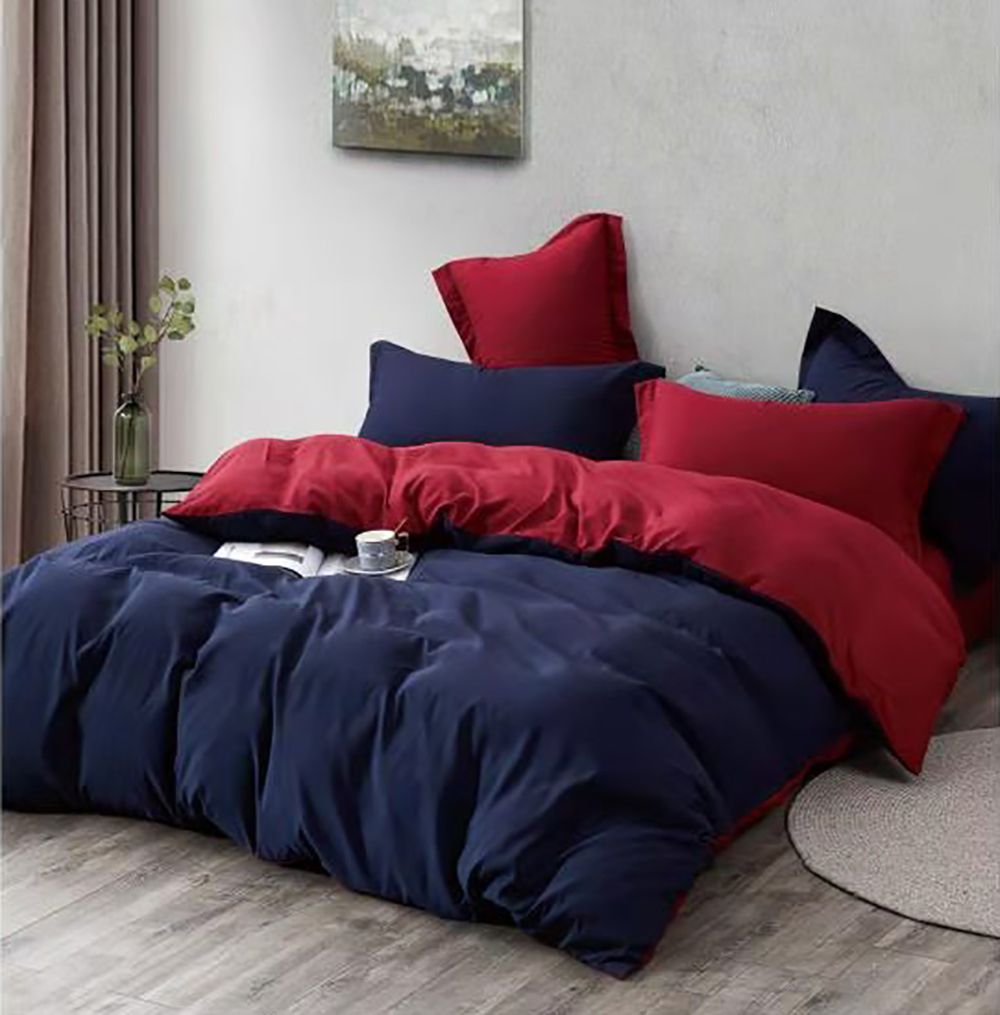 1000TC Reversible King Size Blue and Red Duvet Doona Quilt Cover Set - Newstart Furniture