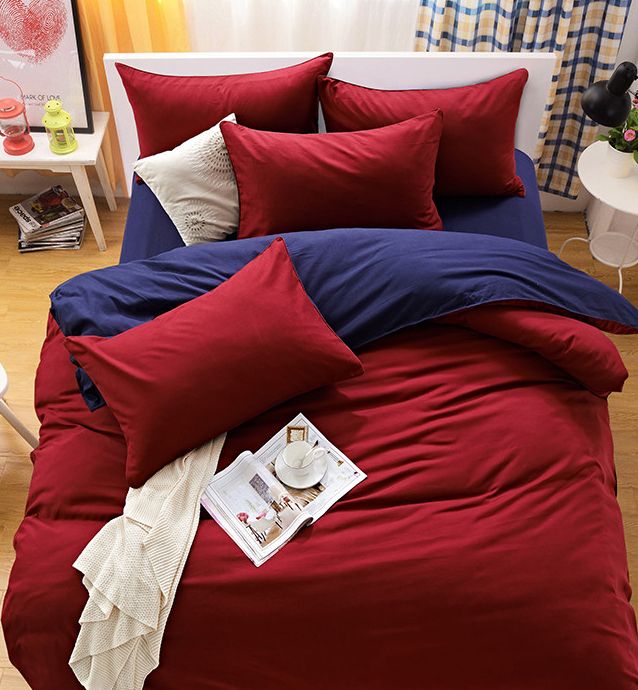 1000TC Reversible King Size Blue and Red Duvet Doona Quilt Cover Set - Newstart Furniture