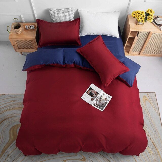 1000TC Reversible King Size Blue and Red Duvet Doona Quilt Cover Set - Newstart Furniture