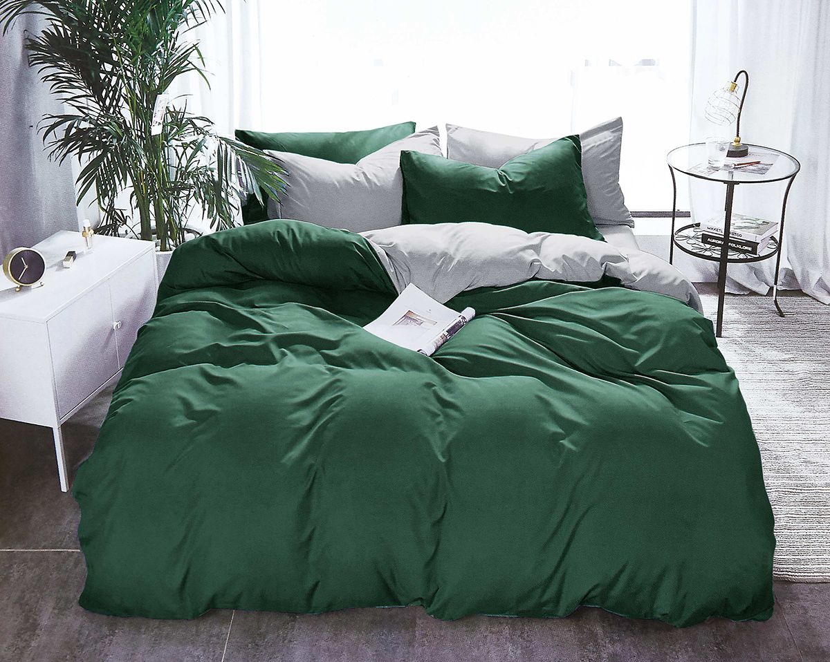 1000TC Reversible King Size Green and Grey Duvet Doona Quilt Cover Set - Newstart Furniture