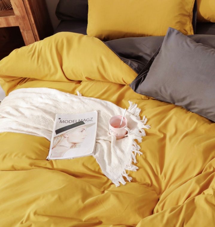 1000TC Reversible King Size Yellow and Grey Duvet Doona Quilt Cover Set - Newstart Furniture