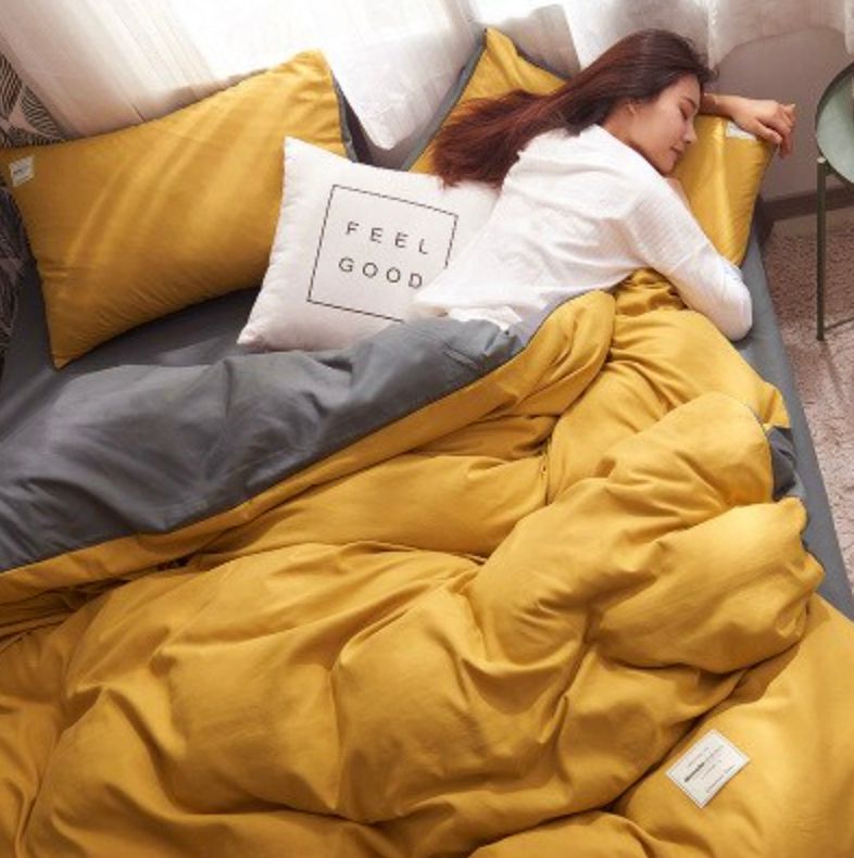 1000TC Reversible King Size Yellow and Grey Duvet Doona Quilt Cover Set - Newstart Furniture