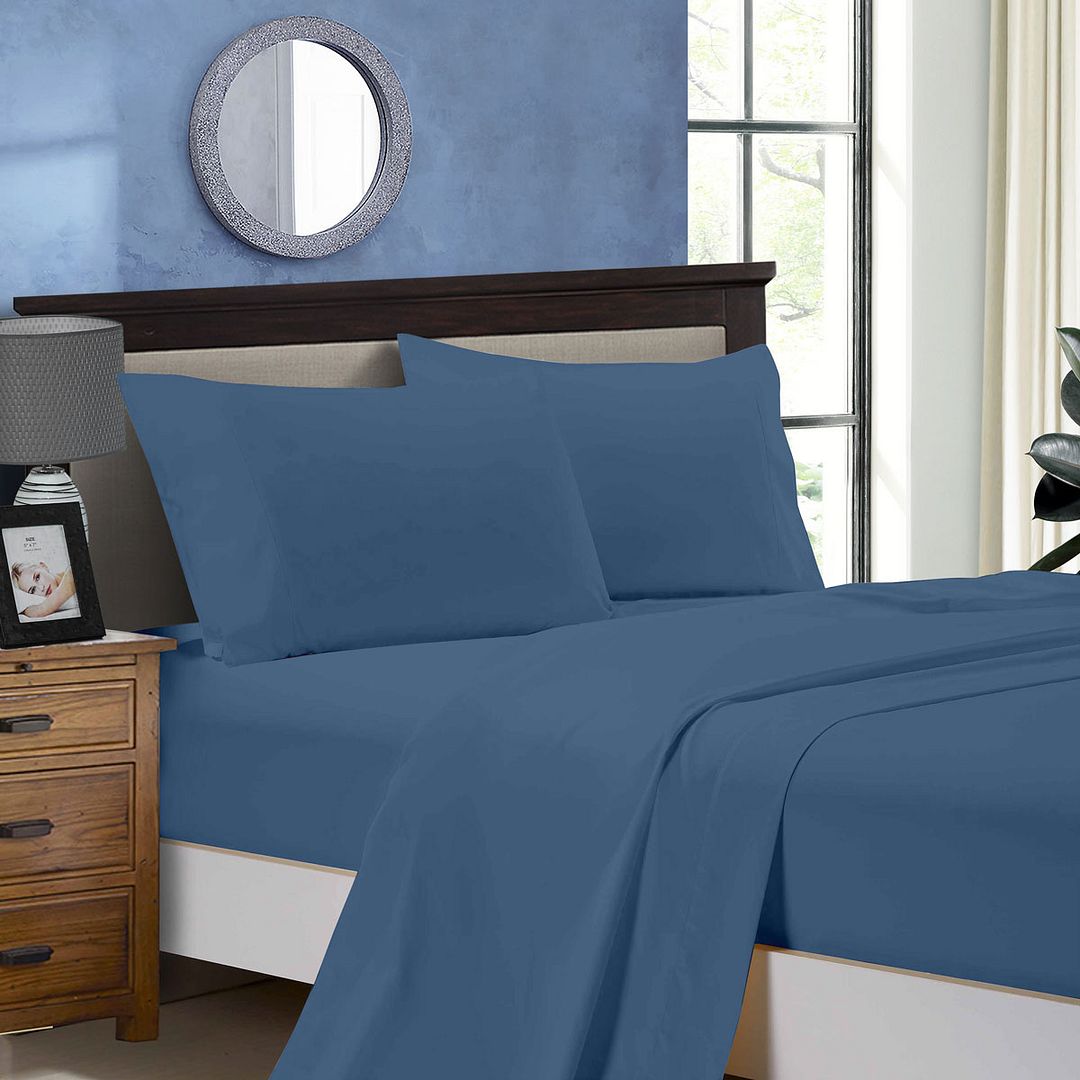 1000TC Single Size Bed Soft Flat & Fitted Sheet Set Greyish Blue - Newstart Furniture