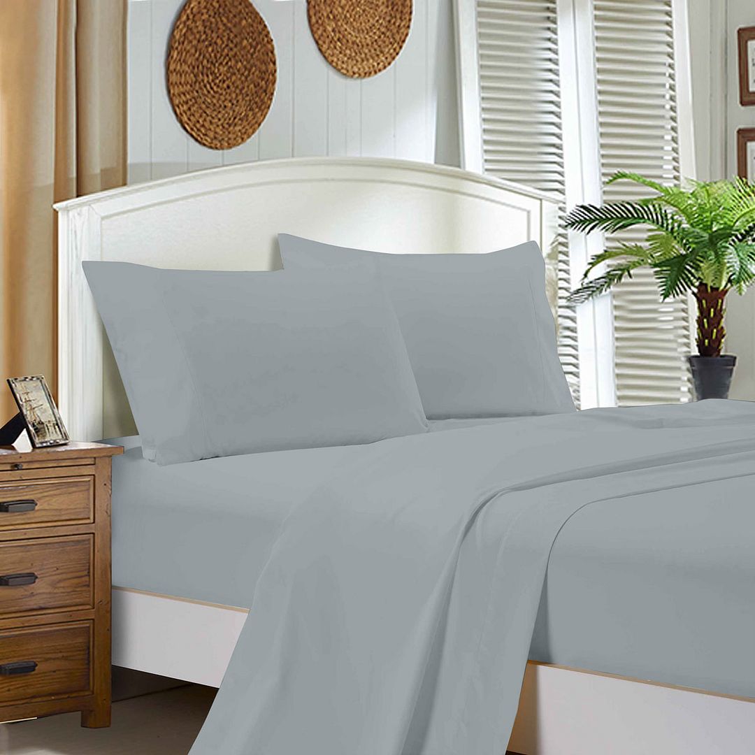 1000TC Single Size Bed Soft Flat & Fitted Sheet Set Silver - Newstart Furniture
