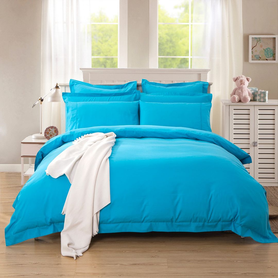 1000TC Tailored Double Size Light Blue Duvet Doona Quilt Cover Set - Newstart Furniture
