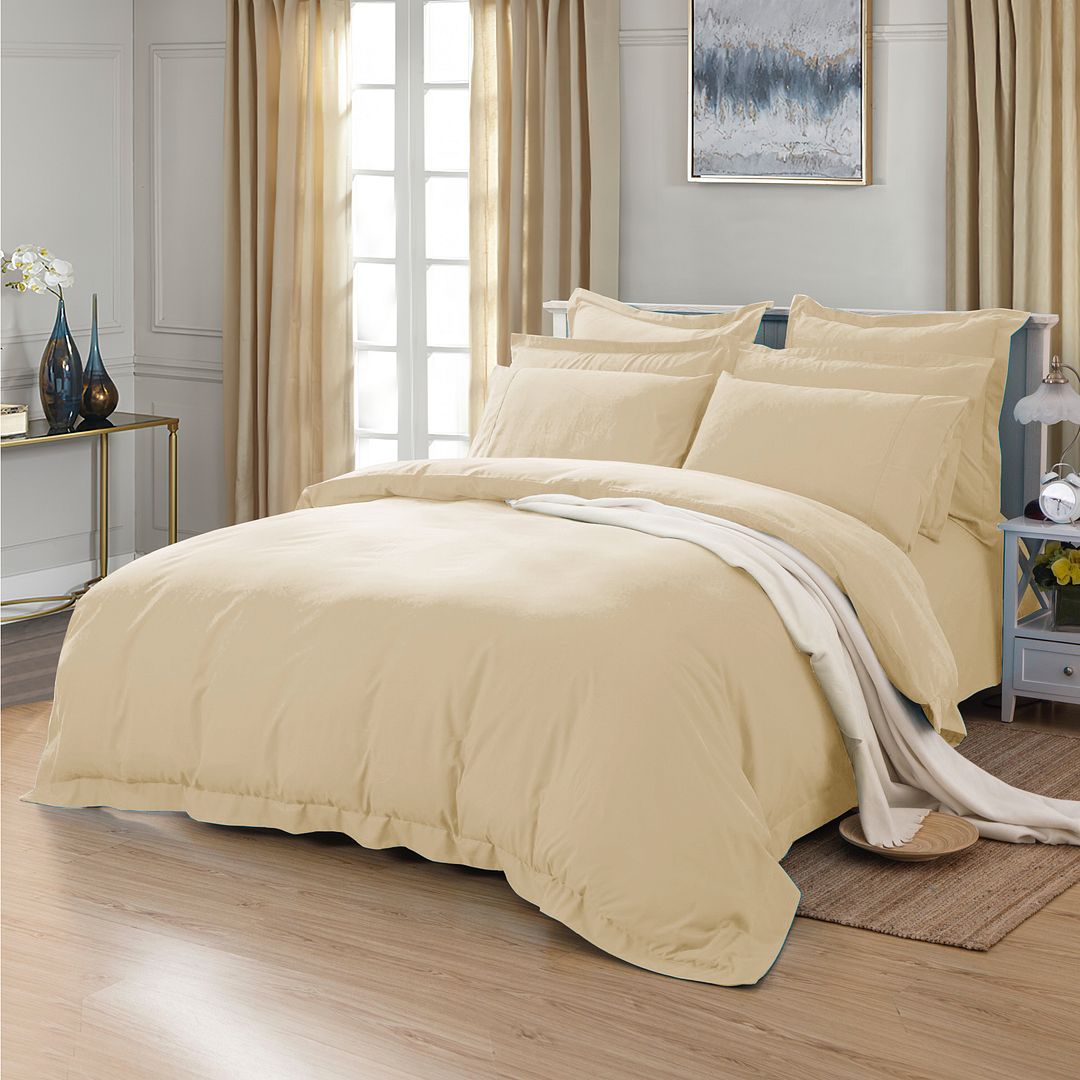 1000TC Tailored Double Size Yellow Cream Duvet Doona Quilt Cover Set - Newstart Furniture