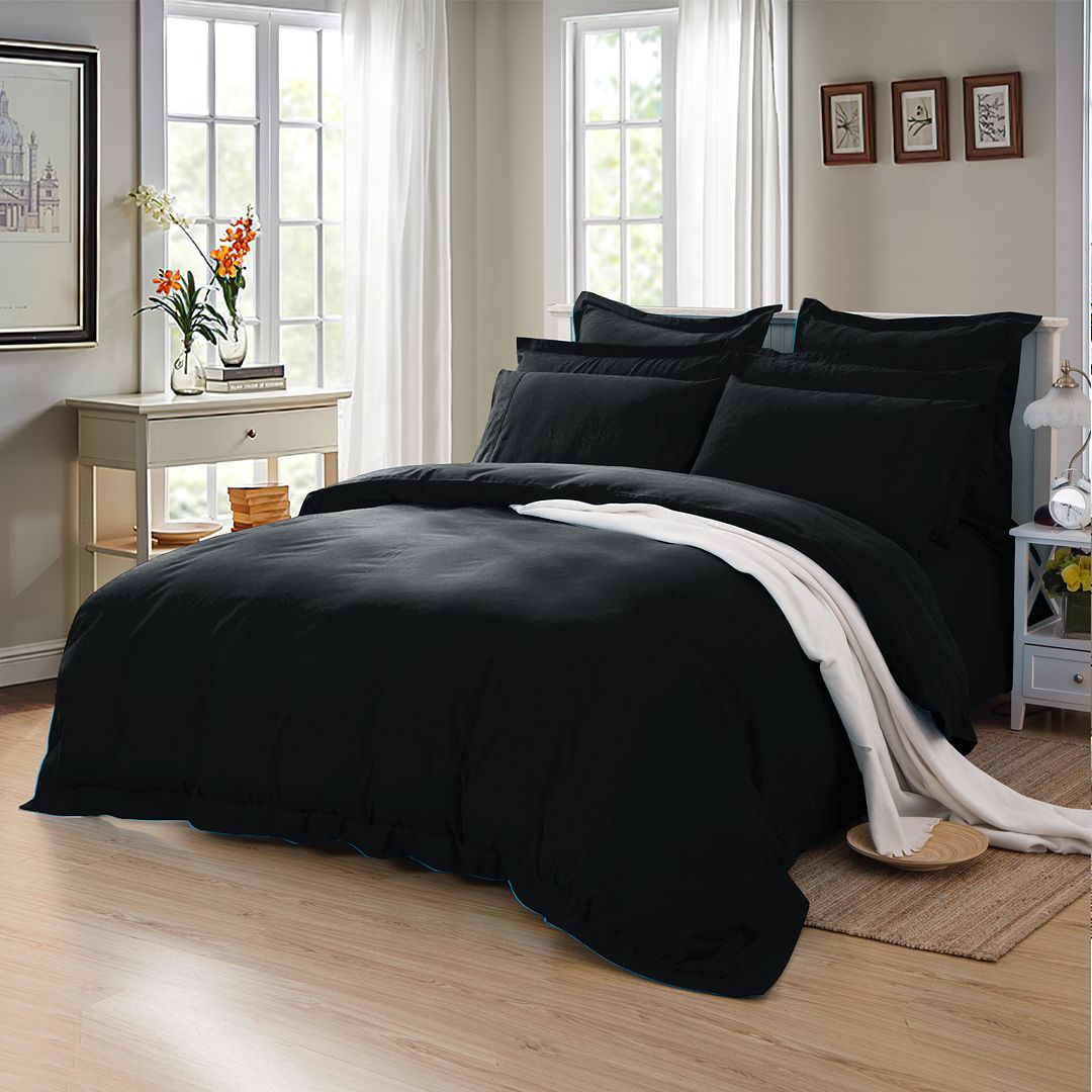 1000TC Tailored Queen Size Black Duvet Doona Quilt Cover Set - Newstart Furniture
