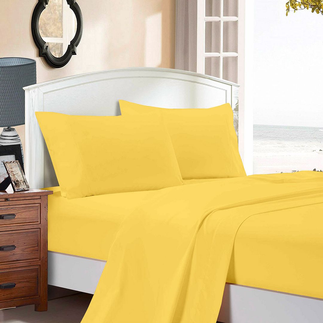 1000TC Ultra Soft Double Size Bed Yellow Flat & Fitted Sheet Set - Newstart Furniture
