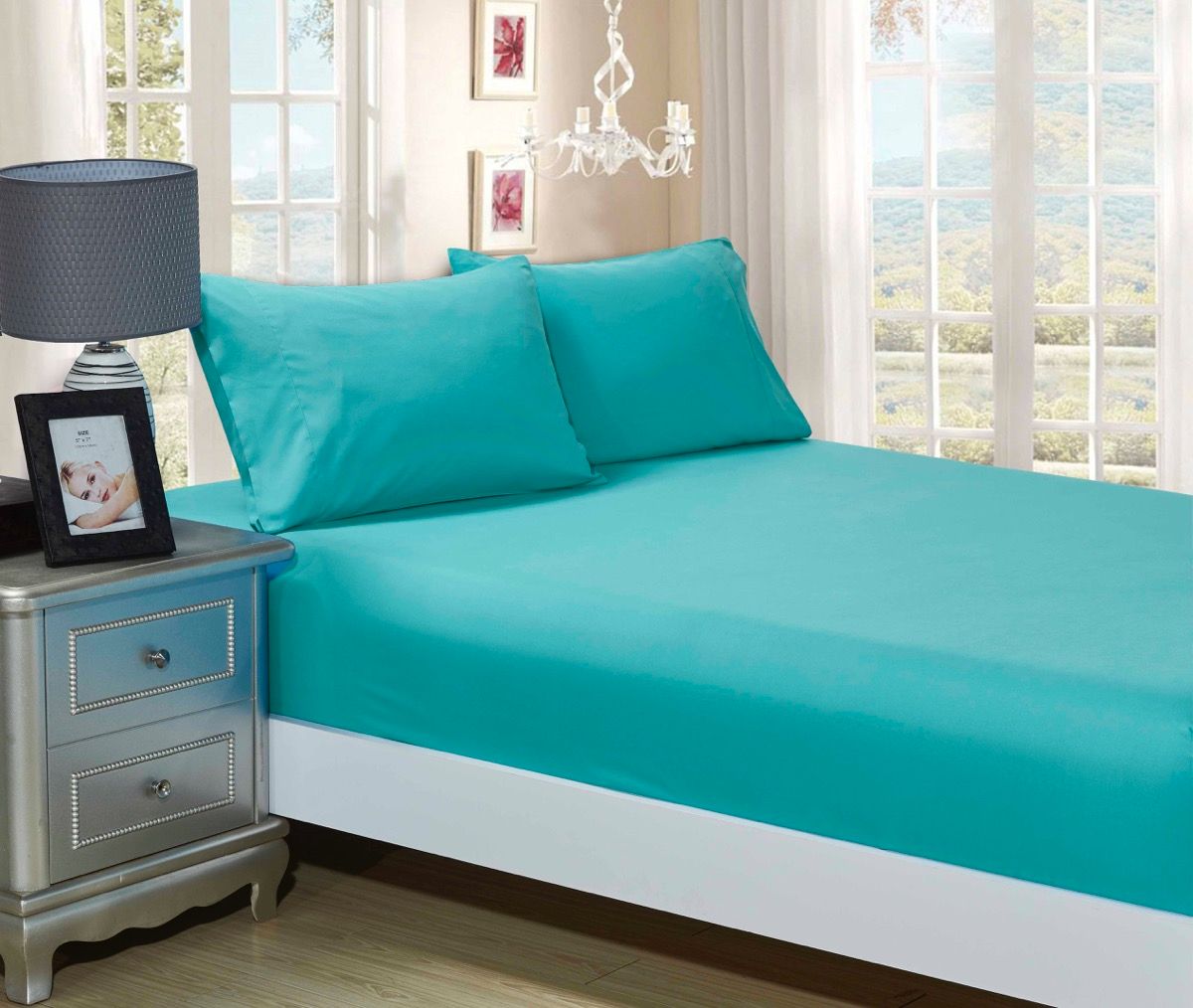 1000TC Ultra Soft Fitted Sheet & 2 Pillowcases Set - Double Size Bed - Teal - Newstart Furniture