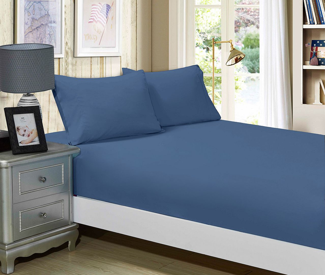 1000TC Ultra Soft Fitted Sheet & 2 Pillowcases Set - King Size Bed - Greyish Blue - Newstart Furniture