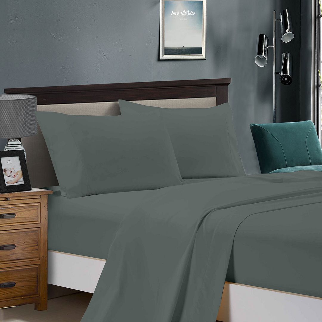 1000TC Ultra Soft King Single Size Bed Charcoal Flat & Fitted Sheet Set - Newstart Furniture