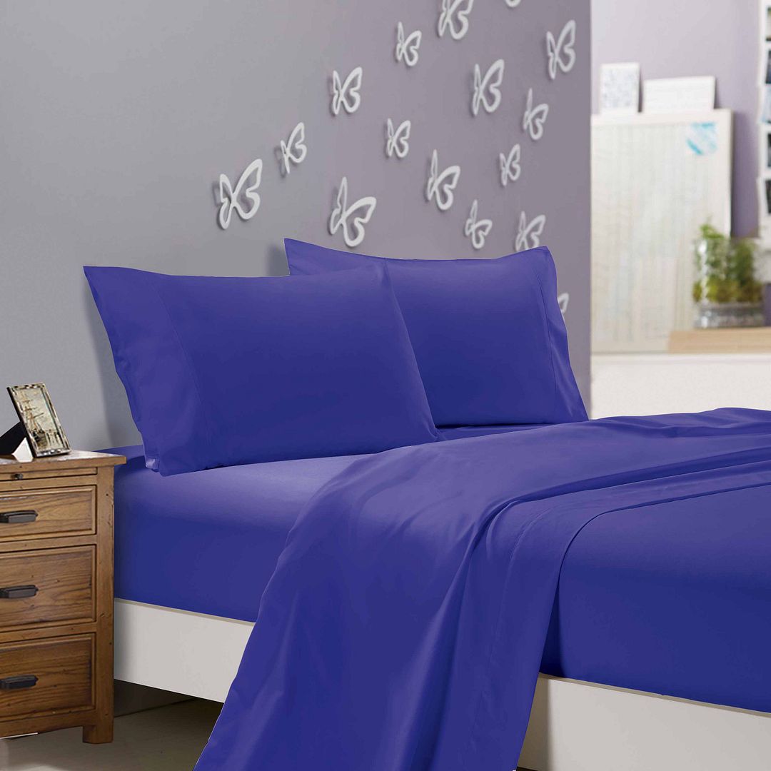 1000TC Ultra Soft King Single Size Bed Royal Blue Flat & Fitted Sheet Set - Newstart Furniture