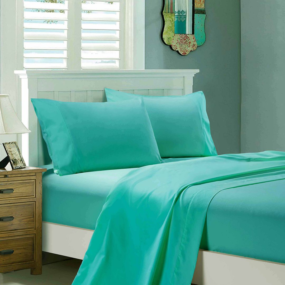 1000TC Ultra Soft King Single Size Bed Teal Flat & Fitted Sheet Set - Newstart Furniture