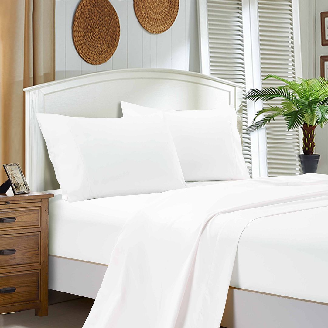 1000TC Ultra Soft King Single Size Bed White Flat & Fitted Sheet Set - Newstart Furniture