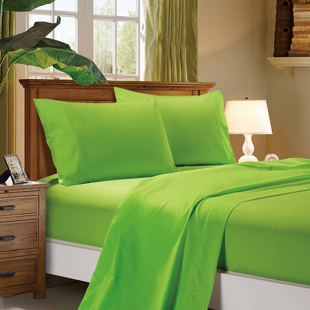 1000TC Ultra Soft King Size Bed Green Flat & Fitted Sheet Set - Newstart Furniture