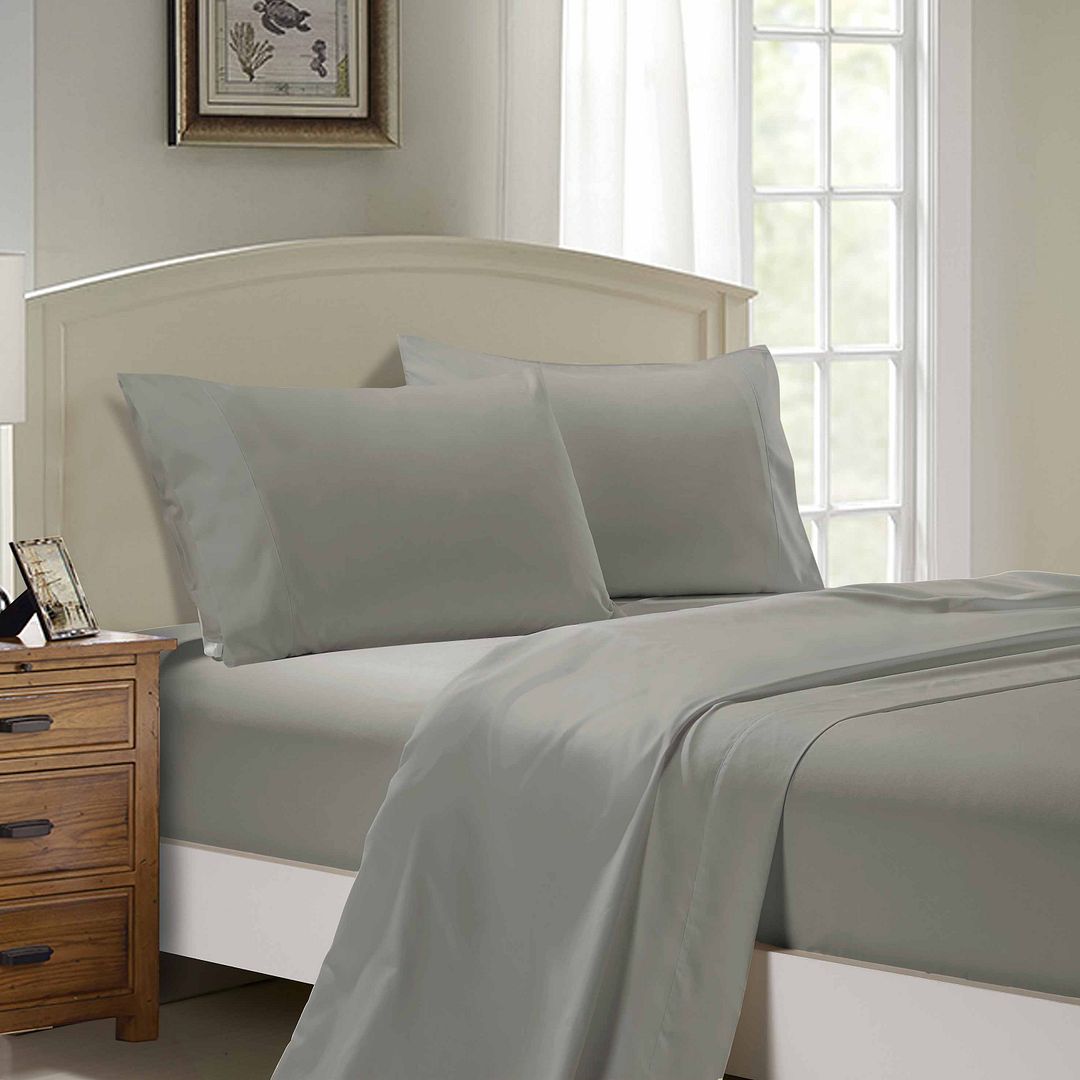 1000TC Ultra Soft King Size Bed Grey Flat & Fitted Sheet Set - Newstart Furniture