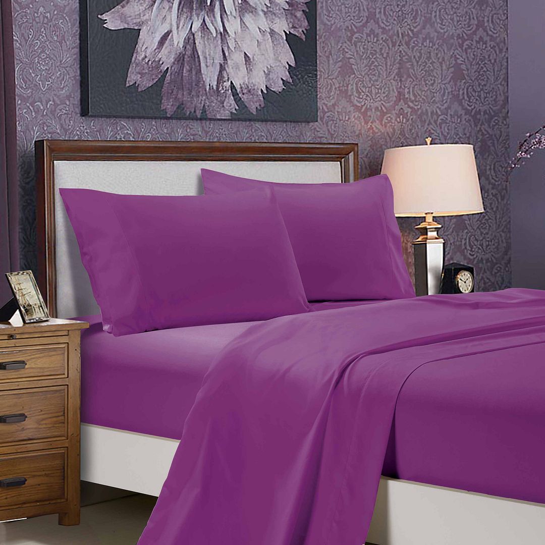 1000TC Ultra Soft King Size Bed Purple Flat & Fitted Sheet Set - Newstart Furniture