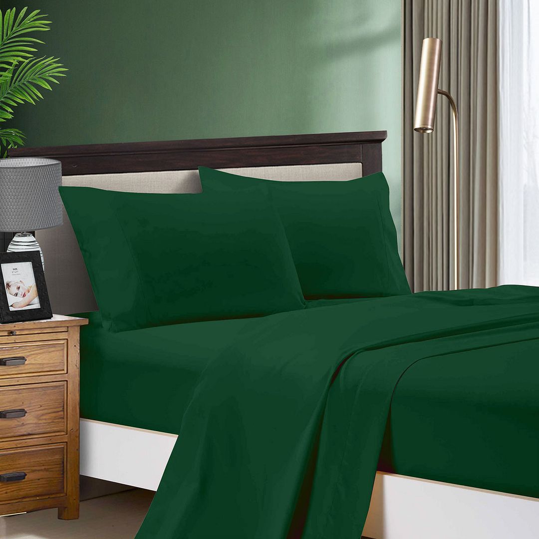 1000TC Ultra Soft Queen Size Bed Dark Green Flat & Fitted Sheet Set - Newstart Furniture