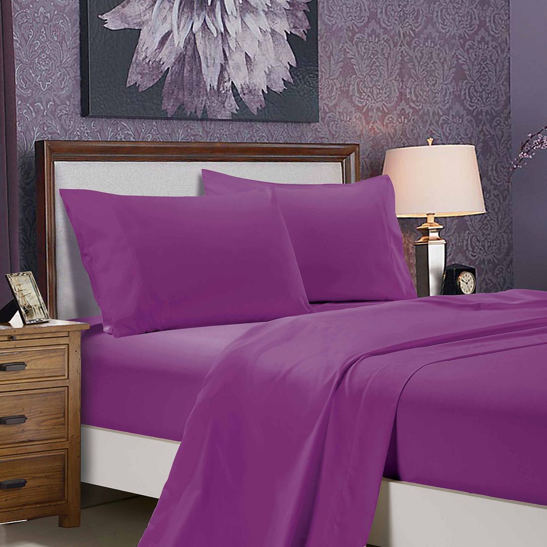 1000TC Ultra Soft Single Size Bed Purple Flat & Fitted Sheet Set - Newstart Furniture