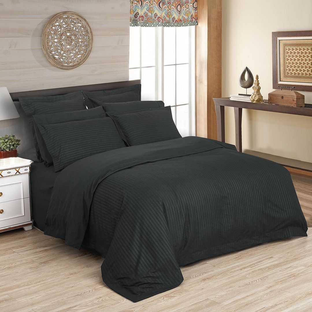 1000TC Ultra Soft Striped King Size Charcoal Duvet Doona Quilt Cover Set - Newstart Furniture