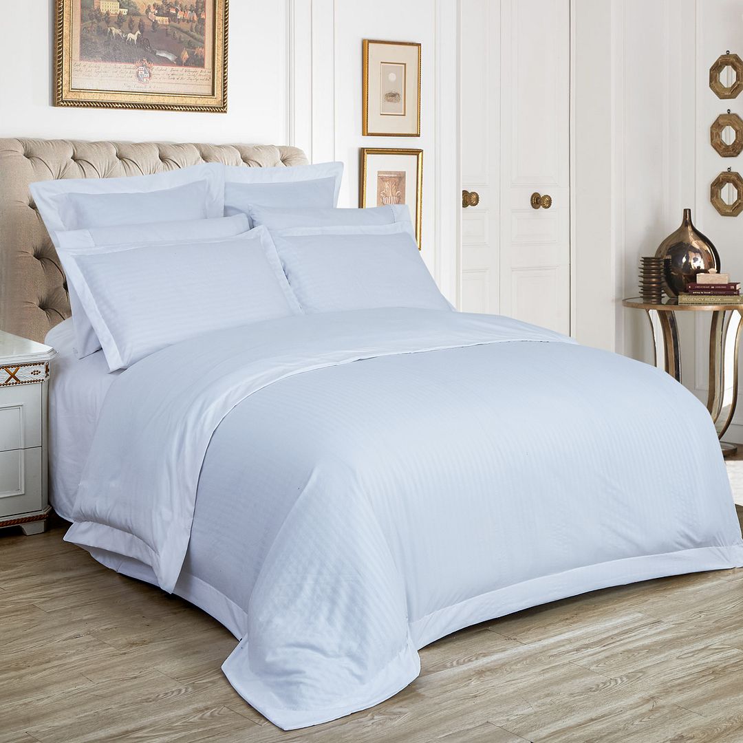 1000TC Ultra Soft Striped King Size White Duvet Doona Quilt Cover Set - Newstart Furniture