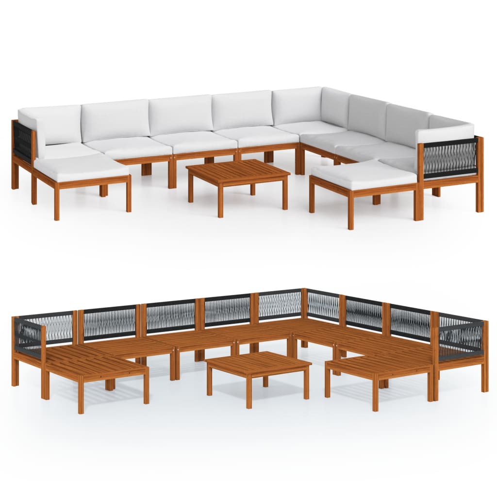11 Piece Garden Lounge Set with Cushions Cream Solid Acacia Wood - Newstart Furniture