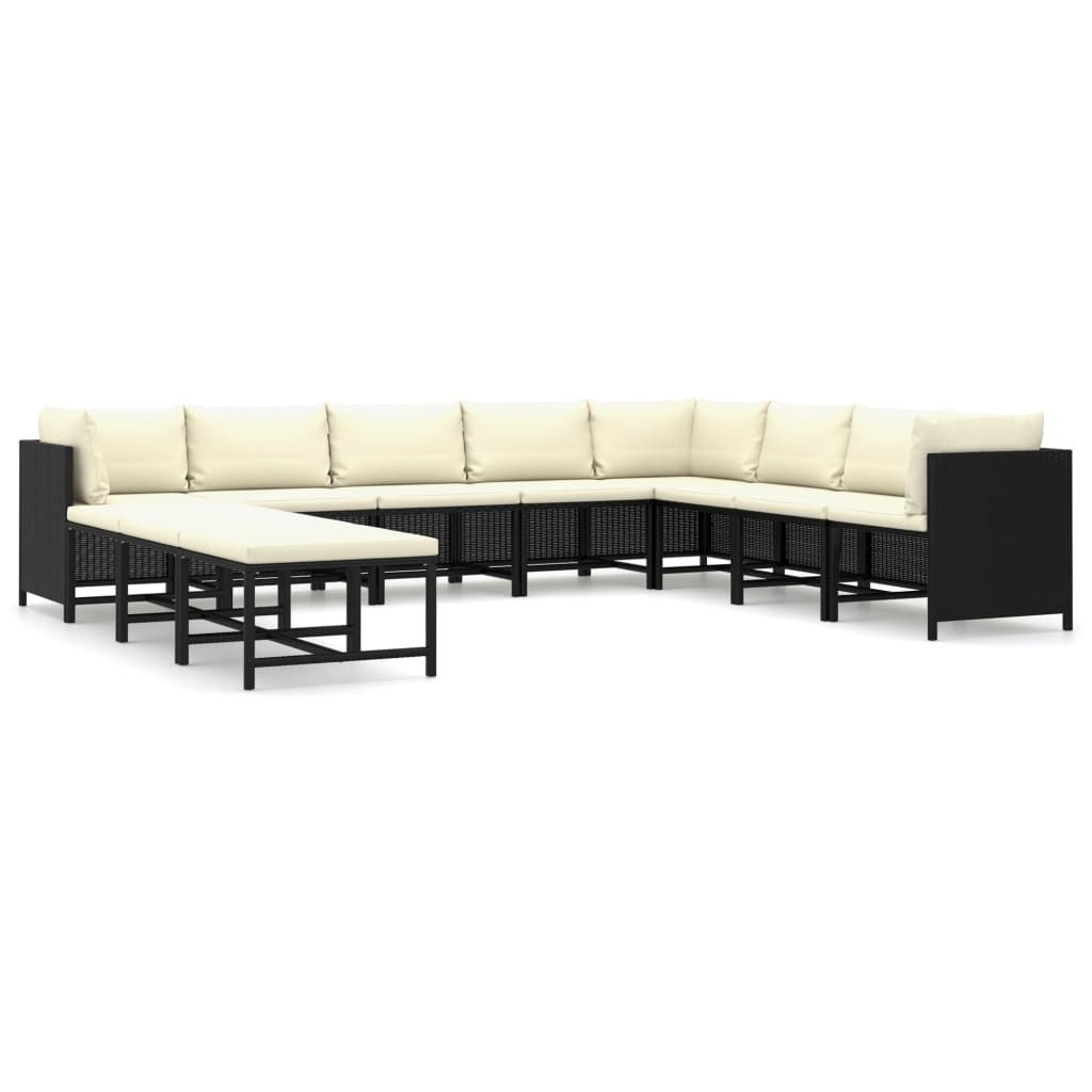 11 Piece Garden Lounge Set with Cushions Poly Rattan Black - Newstart Furniture