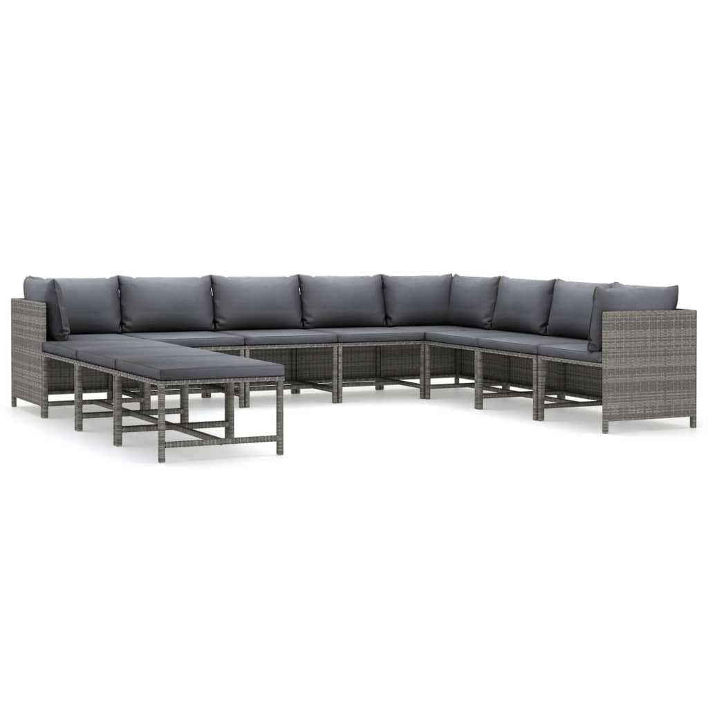 11 Piece Garden Lounge Set with Cushions Poly Rattan Grey - Newstart Furniture