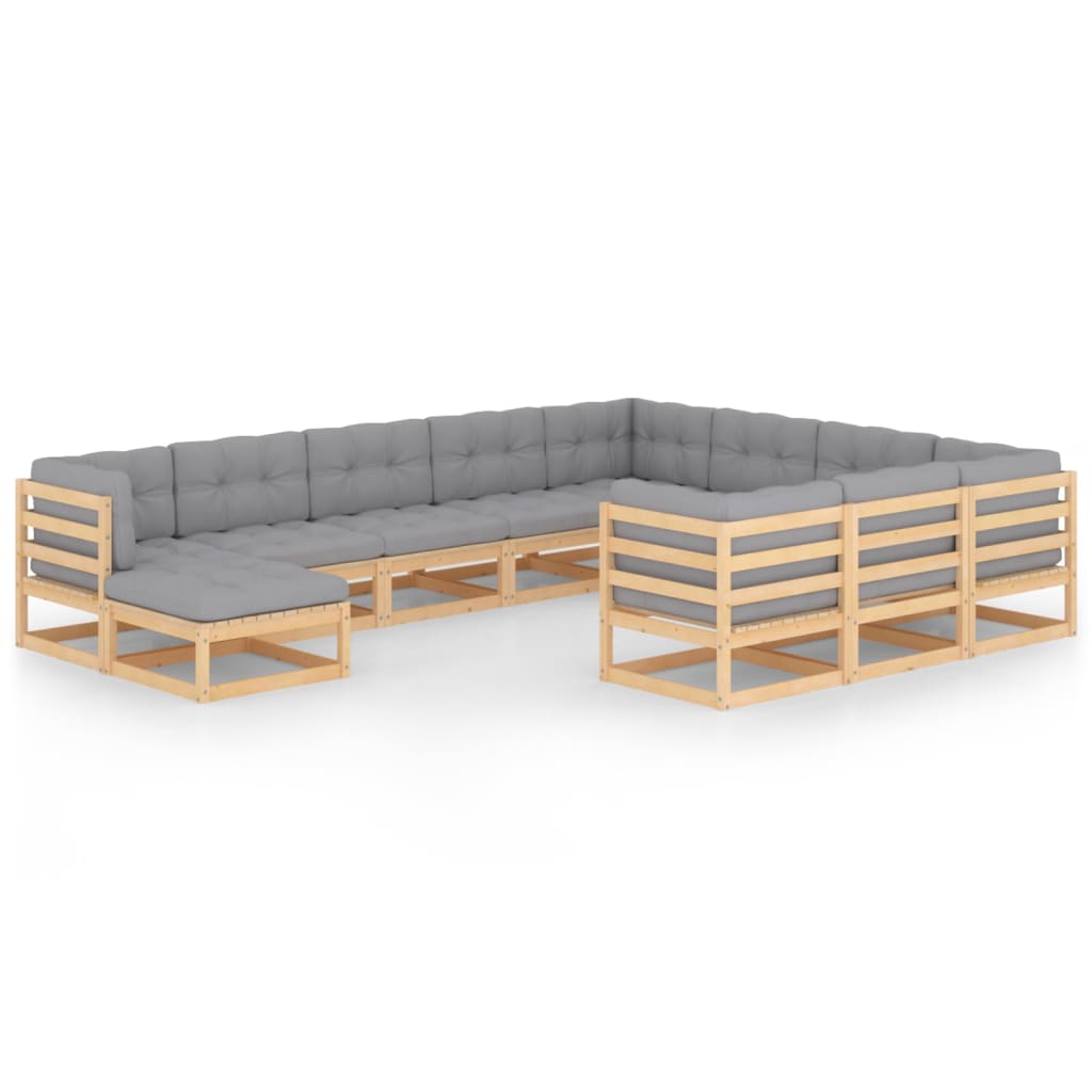 11 Piece Garden Lounge Set with Cushions Solid Pinewood - Newstart Furniture