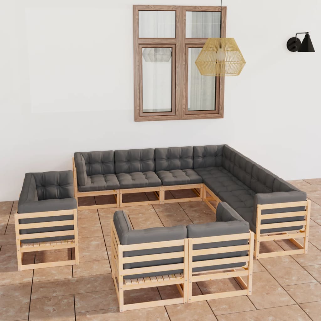 11 Piece Garden Lounge Set with Cushions Solid Pinewood - Newstart Furniture