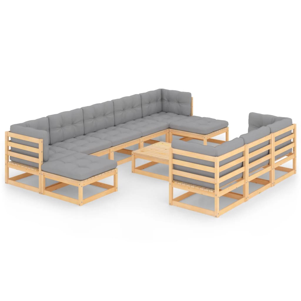 11 Piece Garden Lounge Set with Cushions Solid Pinewood - Newstart Furniture