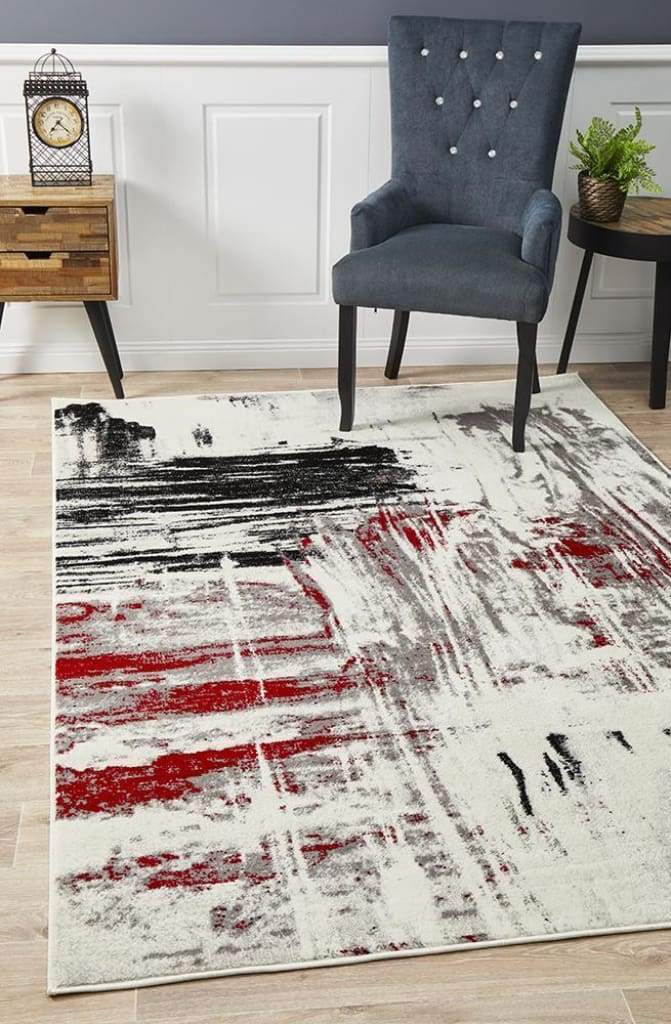 Lydia Abstract Floor Rug Red Black White Grey - Newstart Furniture