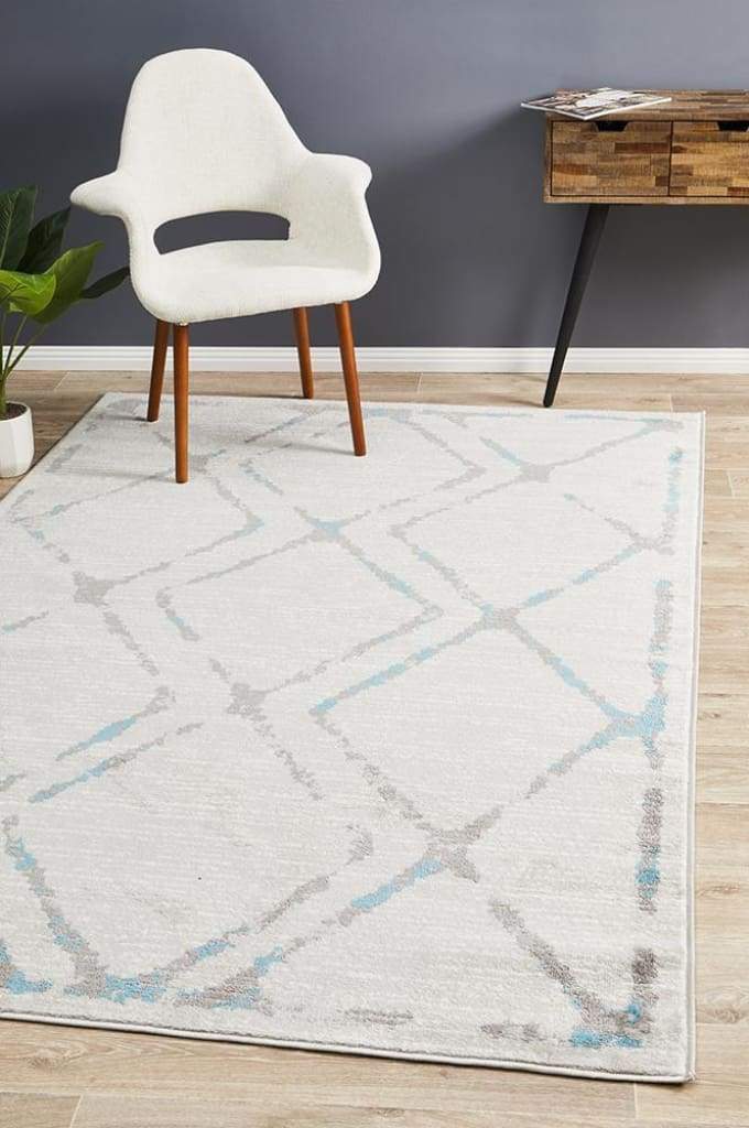 Kendall Contemporary Diamond Floor Rug Grey Blue - Newstart Furniture
